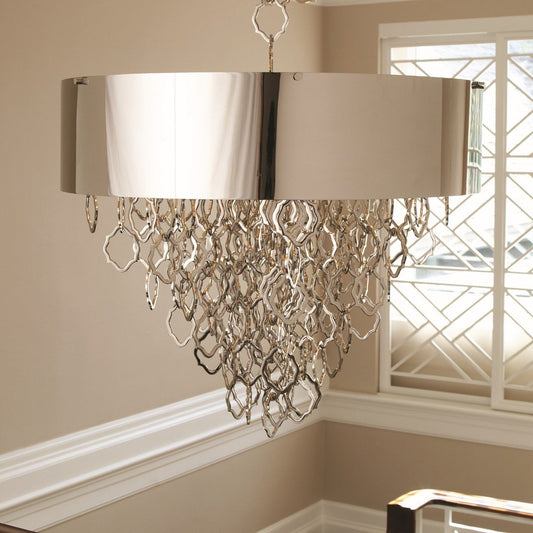 36-Inch Brass Chain Drum Pendant / Nickel / No