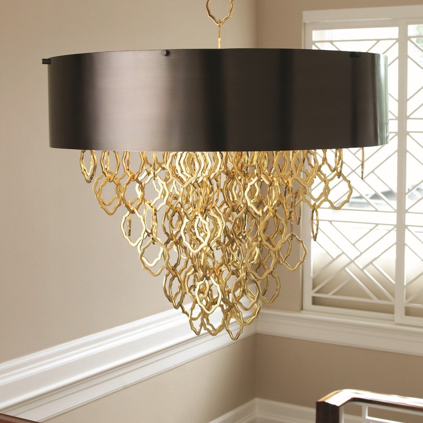36-Inch Brass Chain Drum Pendant / Brass / No