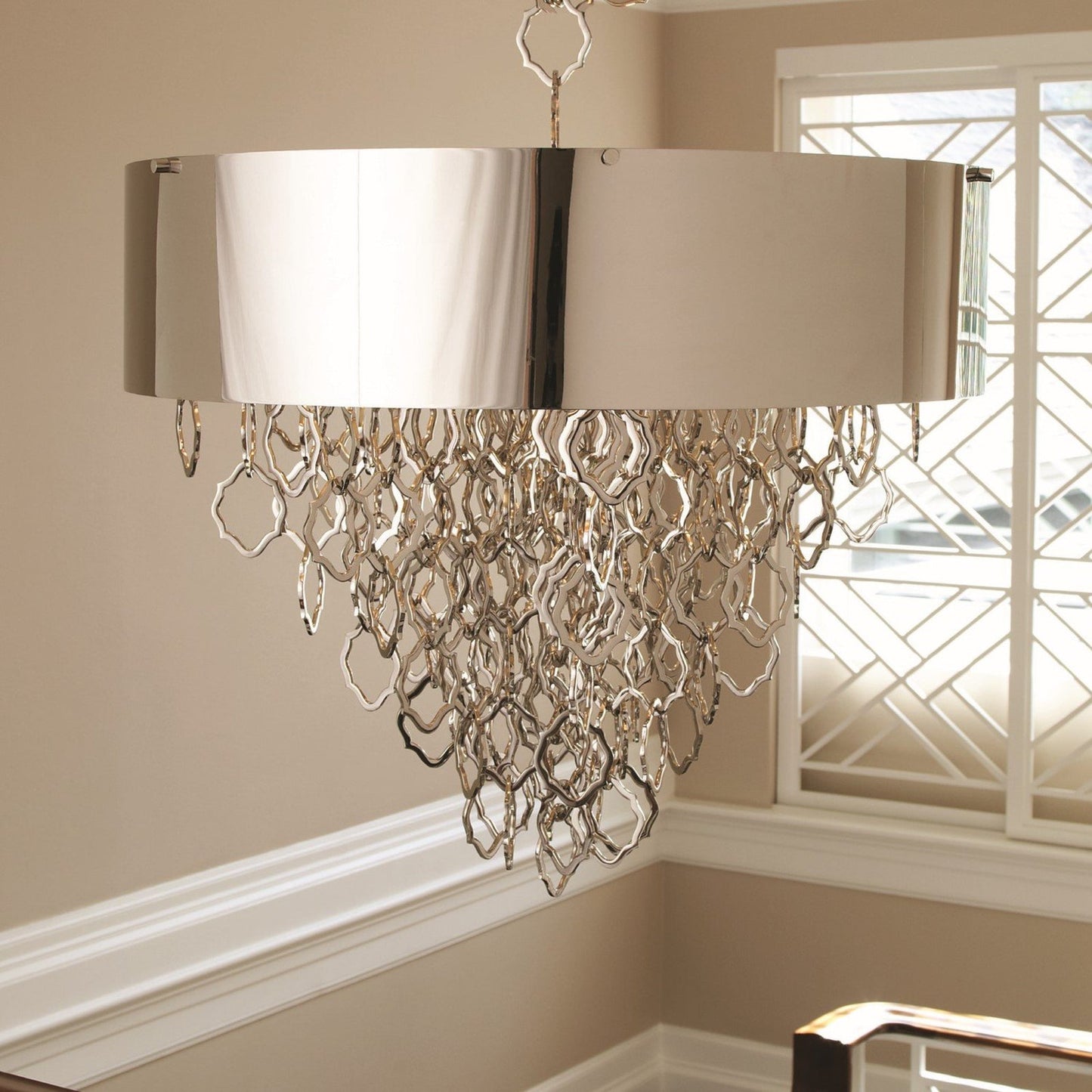 36-Inch Brass Chain Drum Pendant / Nickel / No