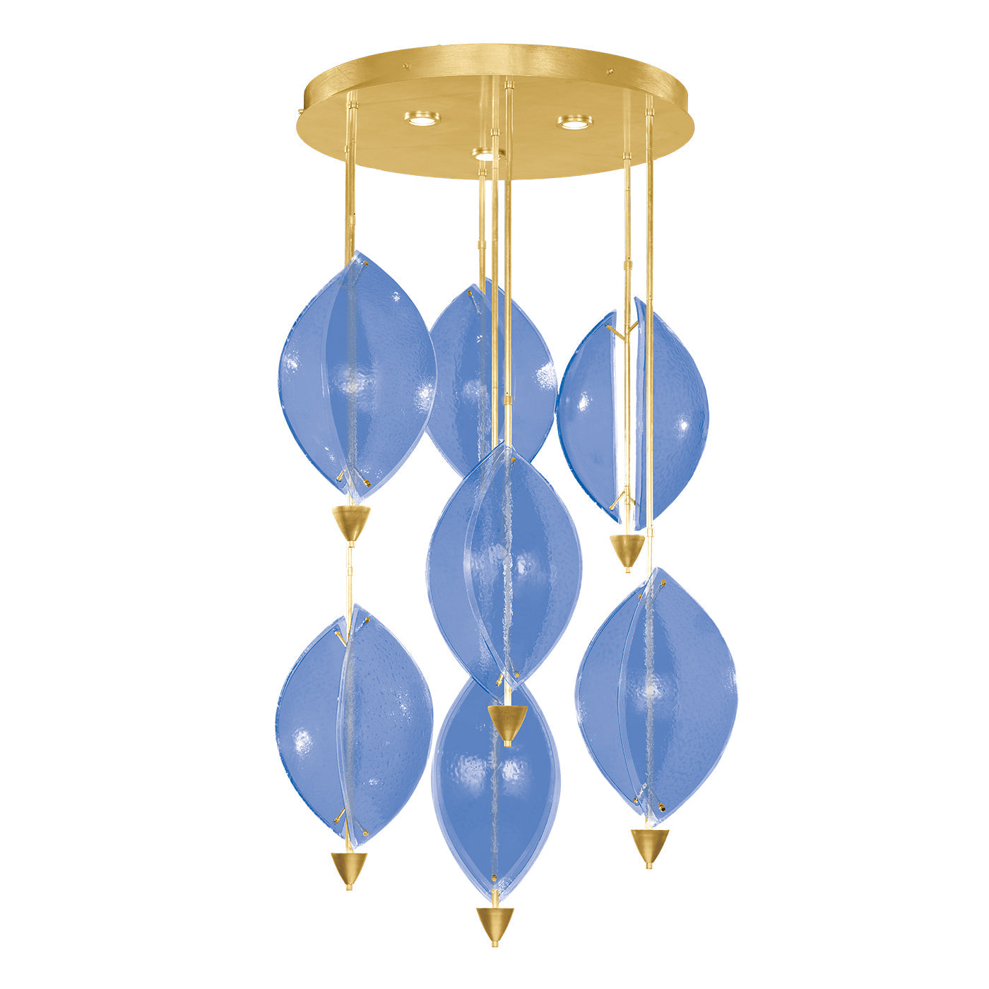 40-Inch Sculptural Glass Round Pendant / Gold Leaf/Blue