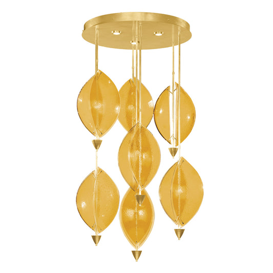 40-Inch Sculptural Glass Round Pendant / Gold Leaf/Amber