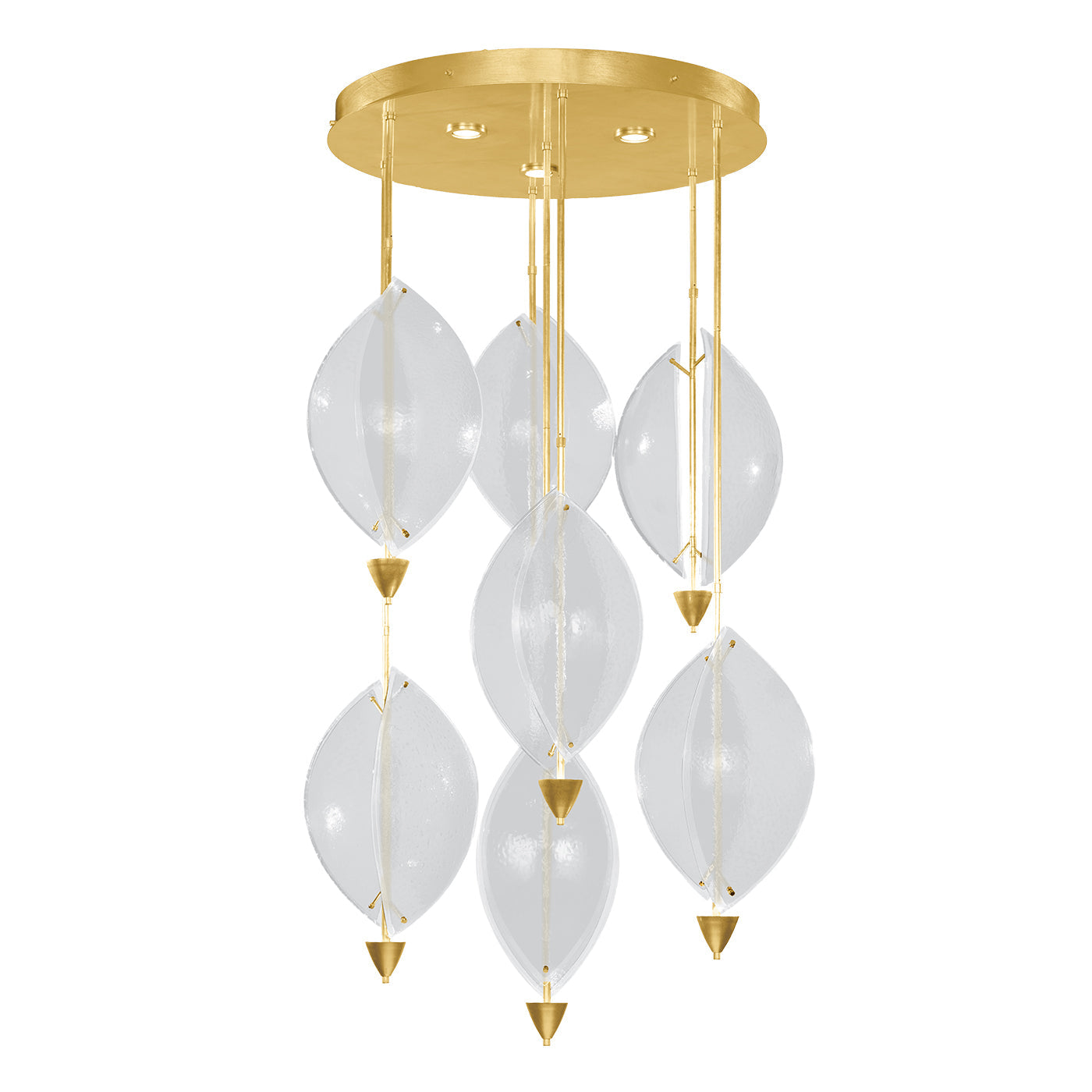 40-Inch Sculptural Glass Round Pendant / Gold Leaf/Clear