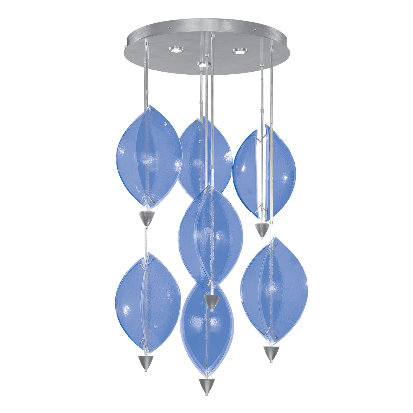 40-Inch Sculptural Glass Round Pendant / Silver Leaf/Blue
