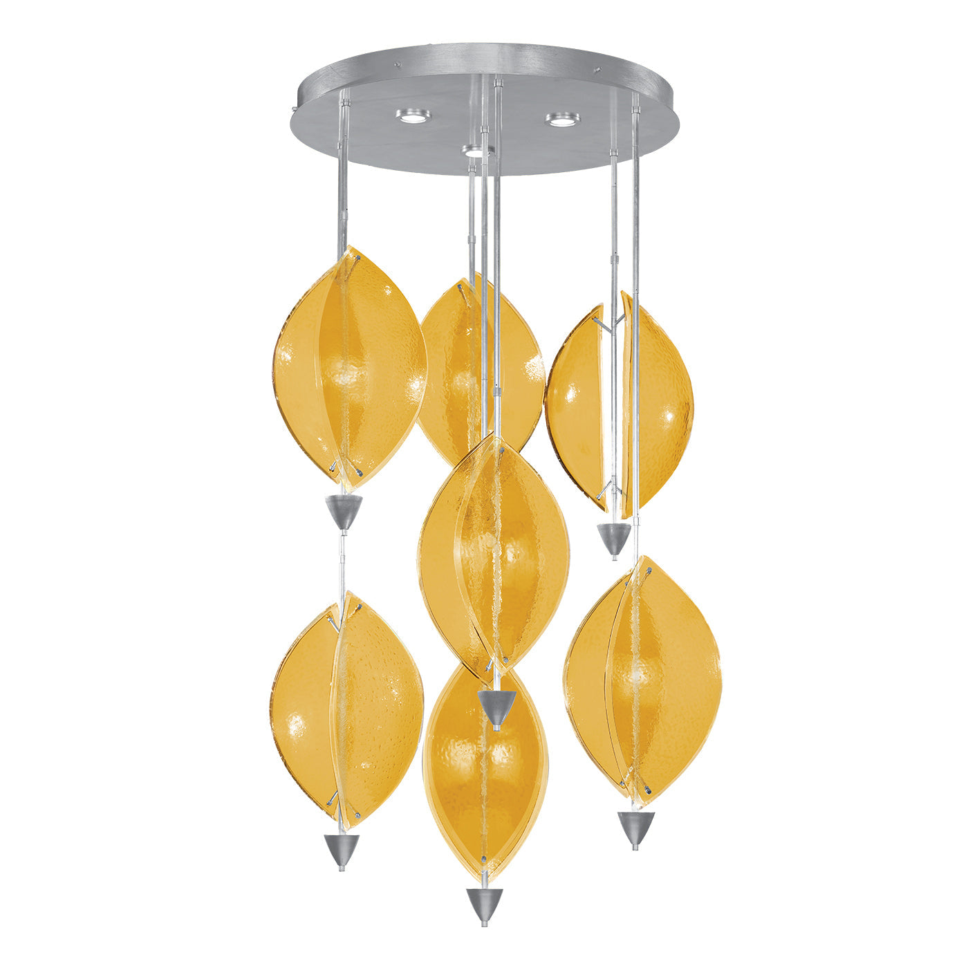 40-Inch Sculptural Glass Round Pendant / Silver Leaf/Amber
