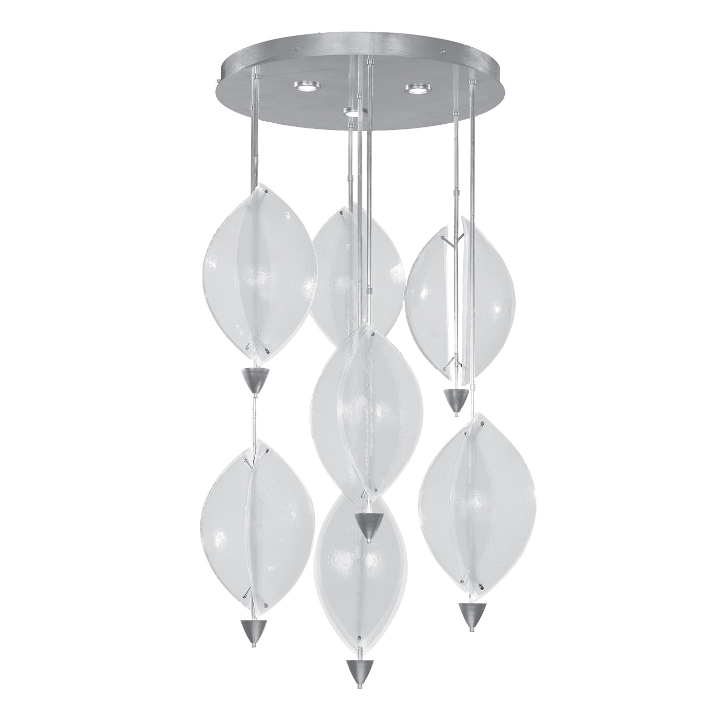 40-Inch Sculptural Glass Round Pendant / Silver Leaf/Clear