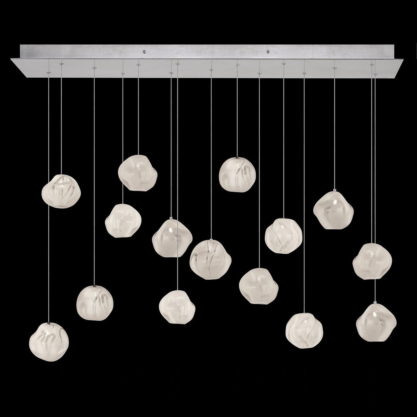 48-Inch Handblown Glass Linear Pendant / Silver / White