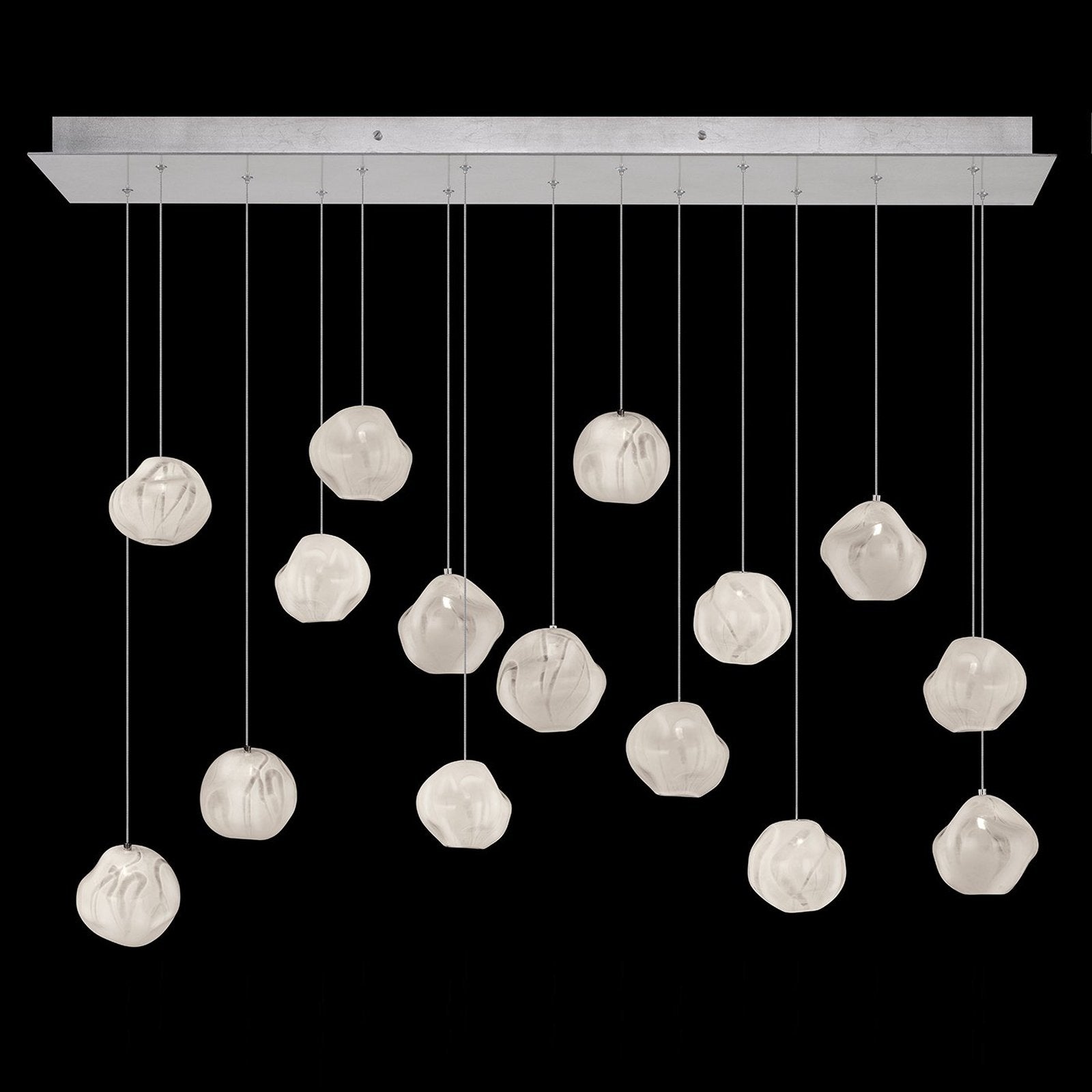 48-Inch Handblown Glass Linear Pendant / Silver / White