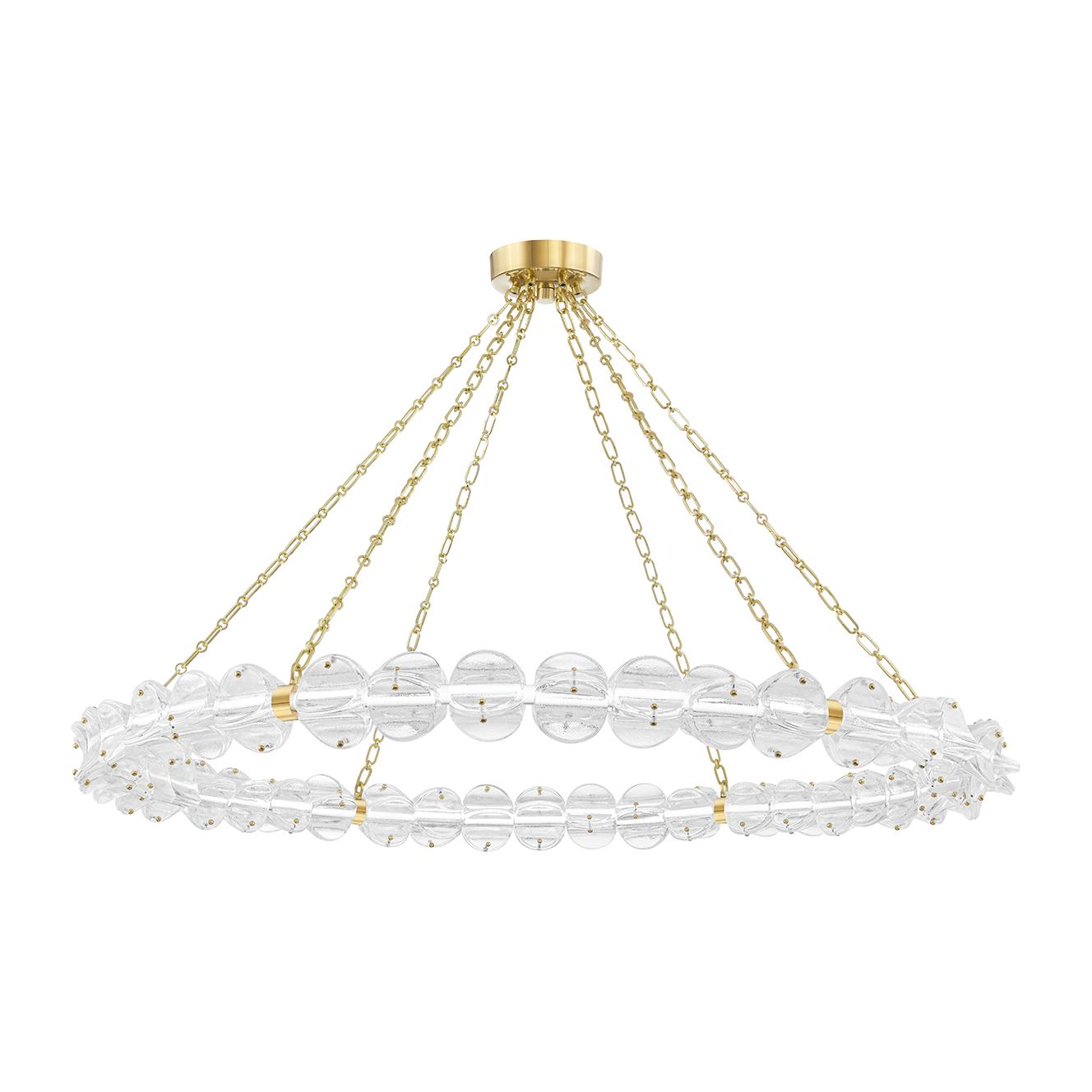 54.5-Inch Scalloped Glass Chandelier / Aged Brass