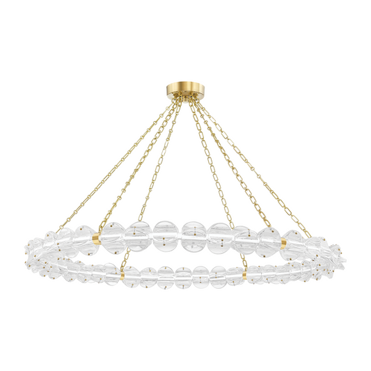 54.5-Inch Scalloped Glass Chandelier / Aged Brass