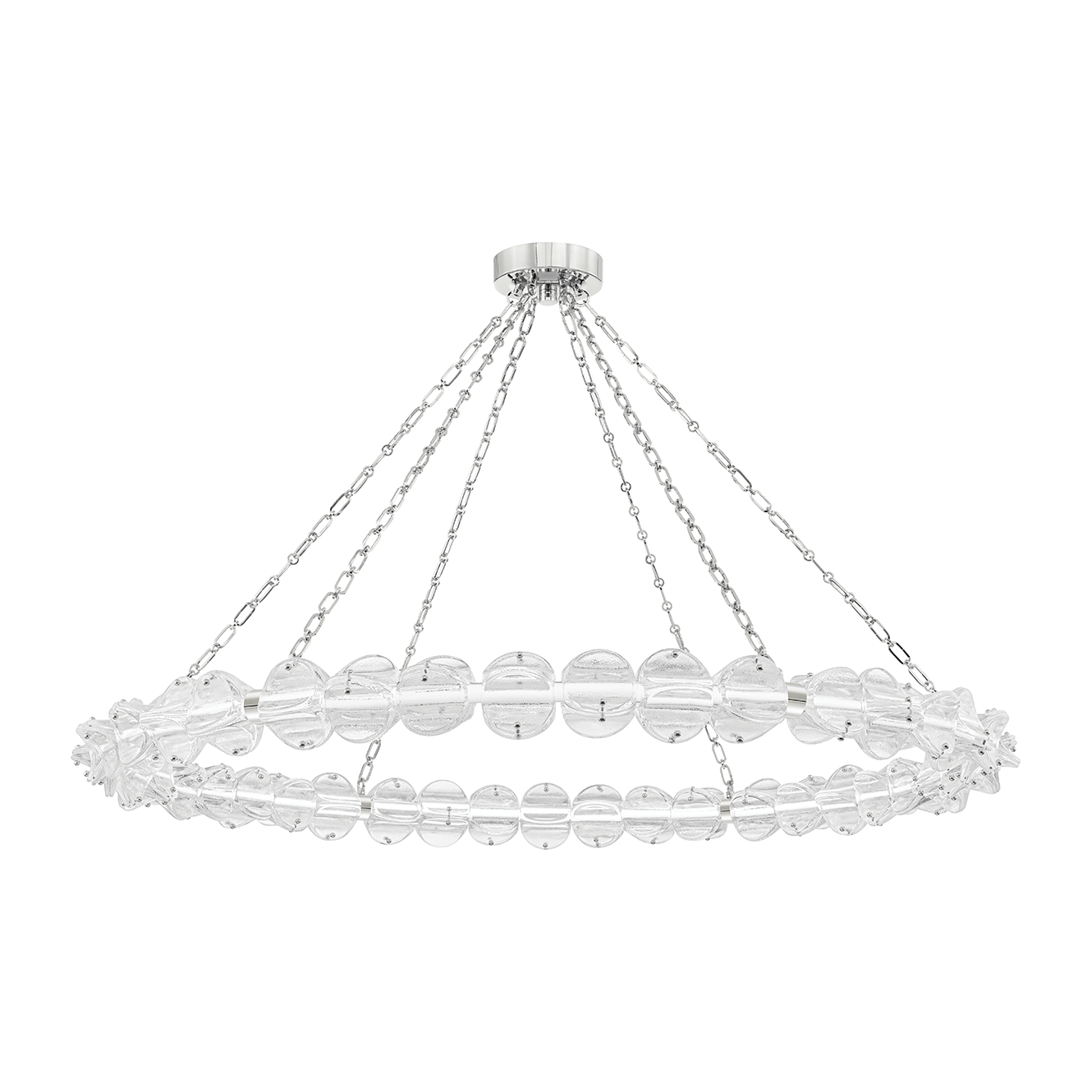 54.5-Inch Scalloped Glass Chandelier / Polished Nickel