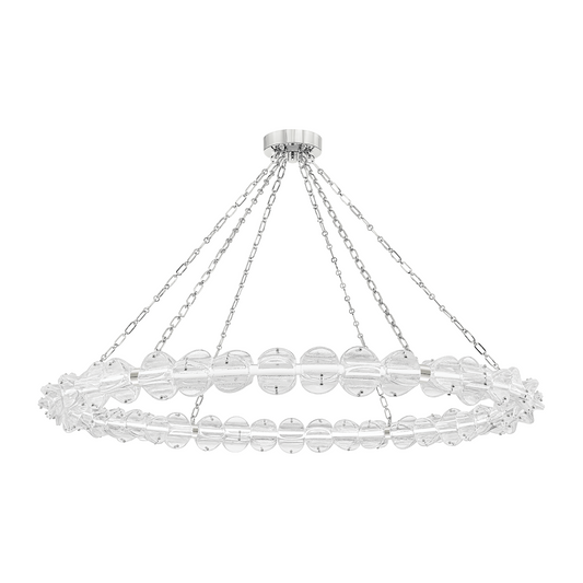 54.5-Inch Scalloped Glass Chandelier / Polished Nickel