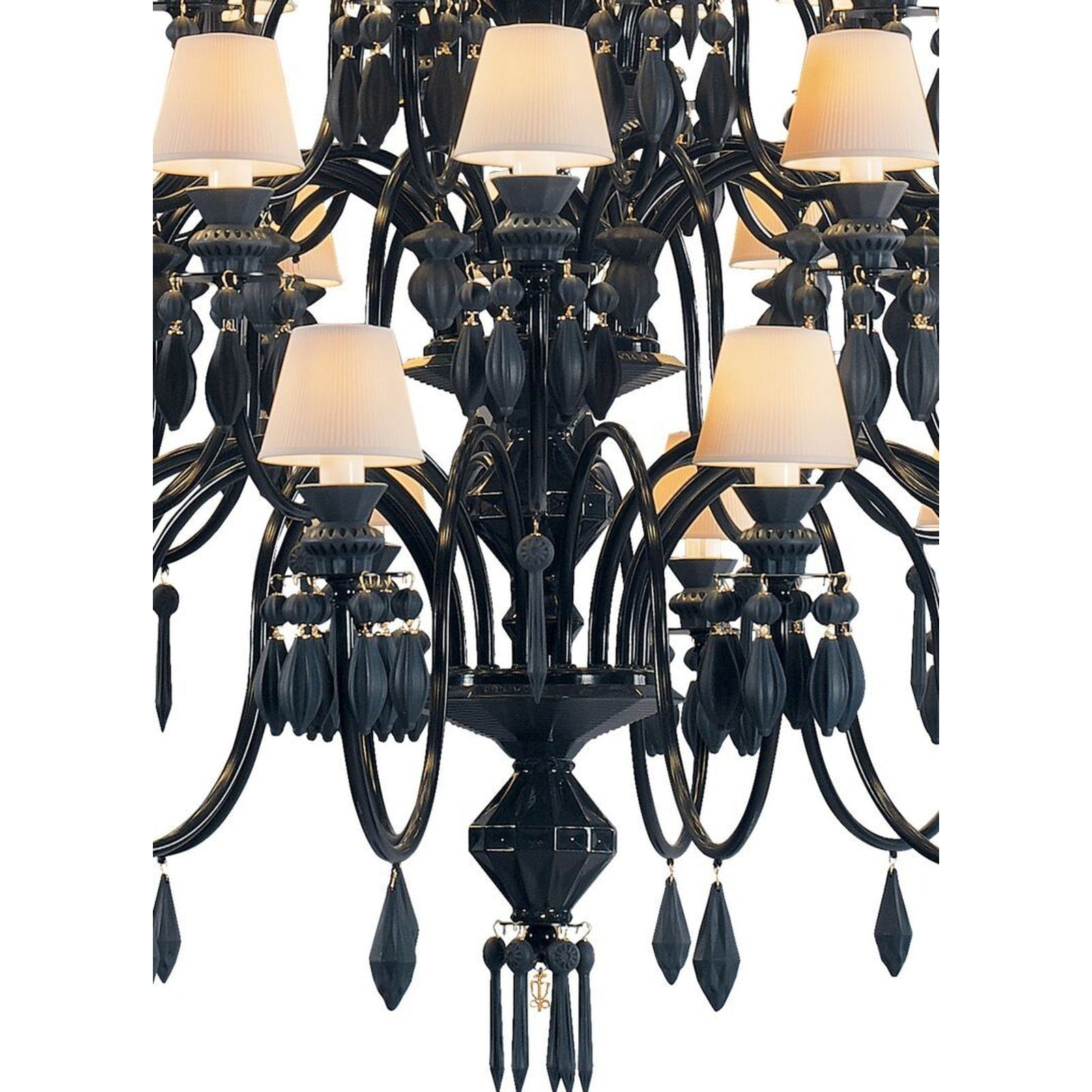 56-Light Black Porcelain Chandelier / Golden Luster