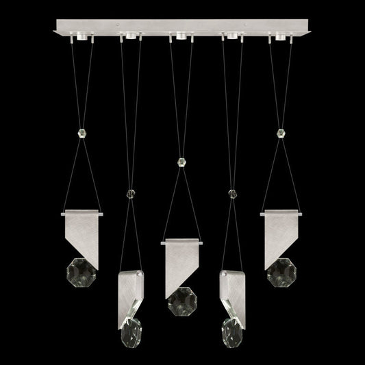 Five-Drop Crystal LED Linear Pendant / Brushed Silver