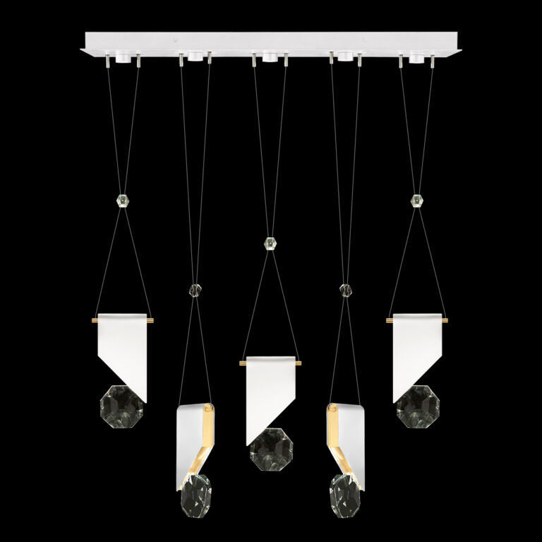 Five-Drop Crystal LED Linear Pendant / White