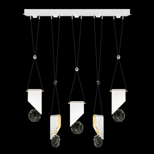 Five-Drop Crystal LED Linear Pendant / White