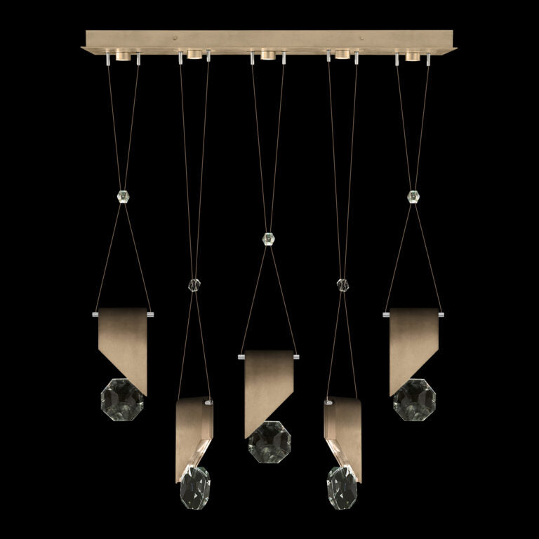 Five-Drop Crystal LED Linear Pendant / Bronze