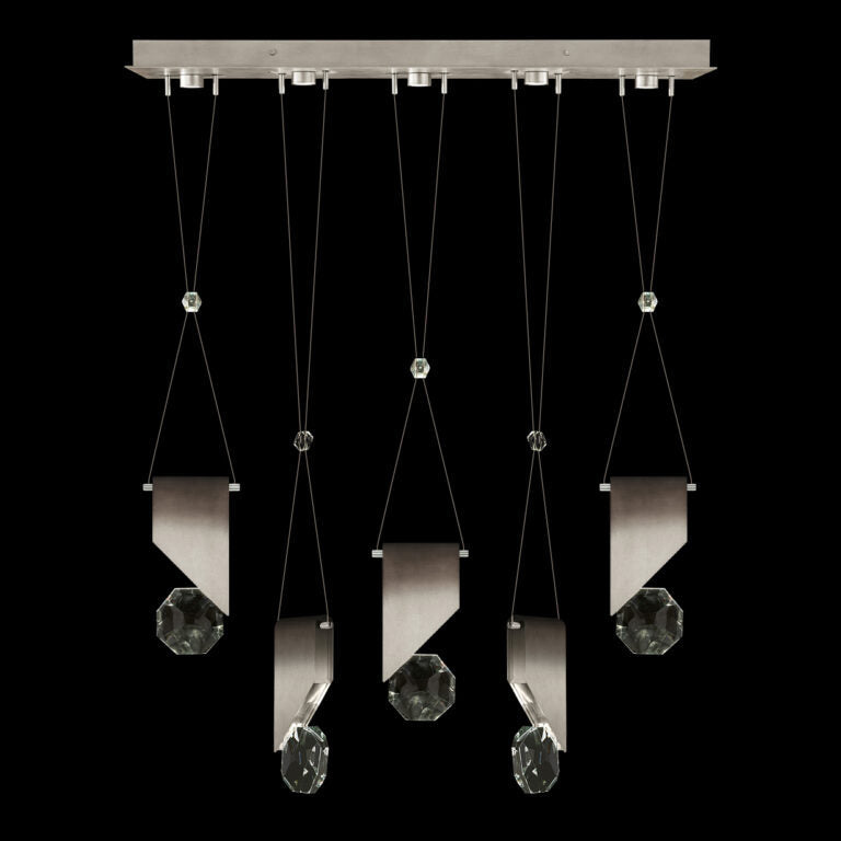 Five-Drop Crystal LED Linear Pendant / Soft Ombre Silver