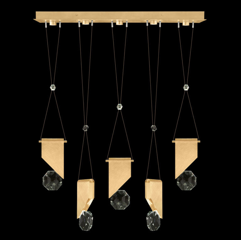 Five-Drop Crystal LED Linear Pendant / Gold