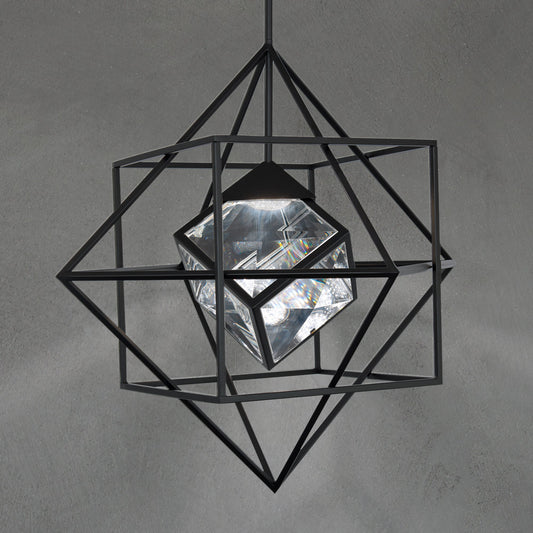 Illuminated Faceted Crystal Cube Pendant