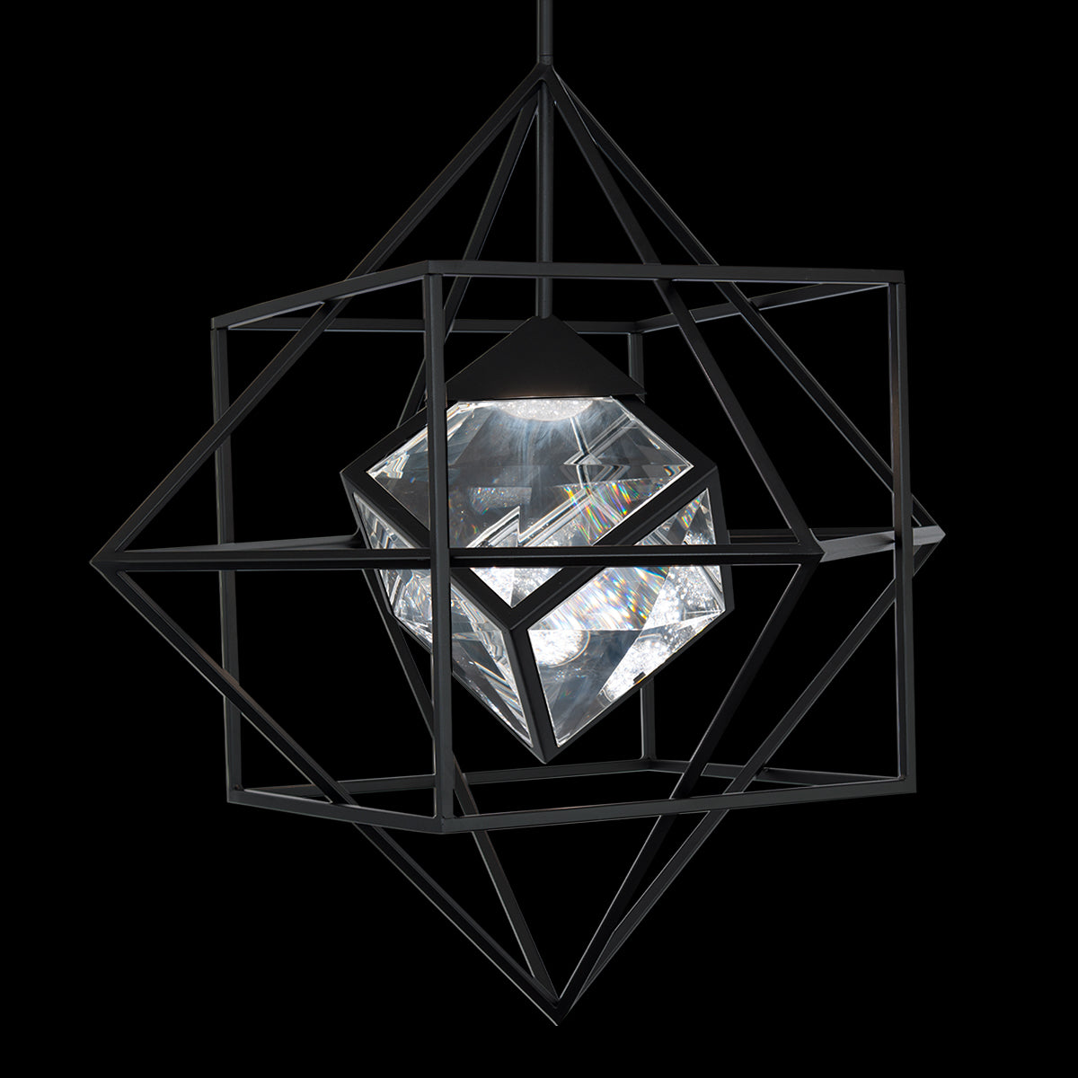 Illuminated Faceted Crystal Cube Pendant