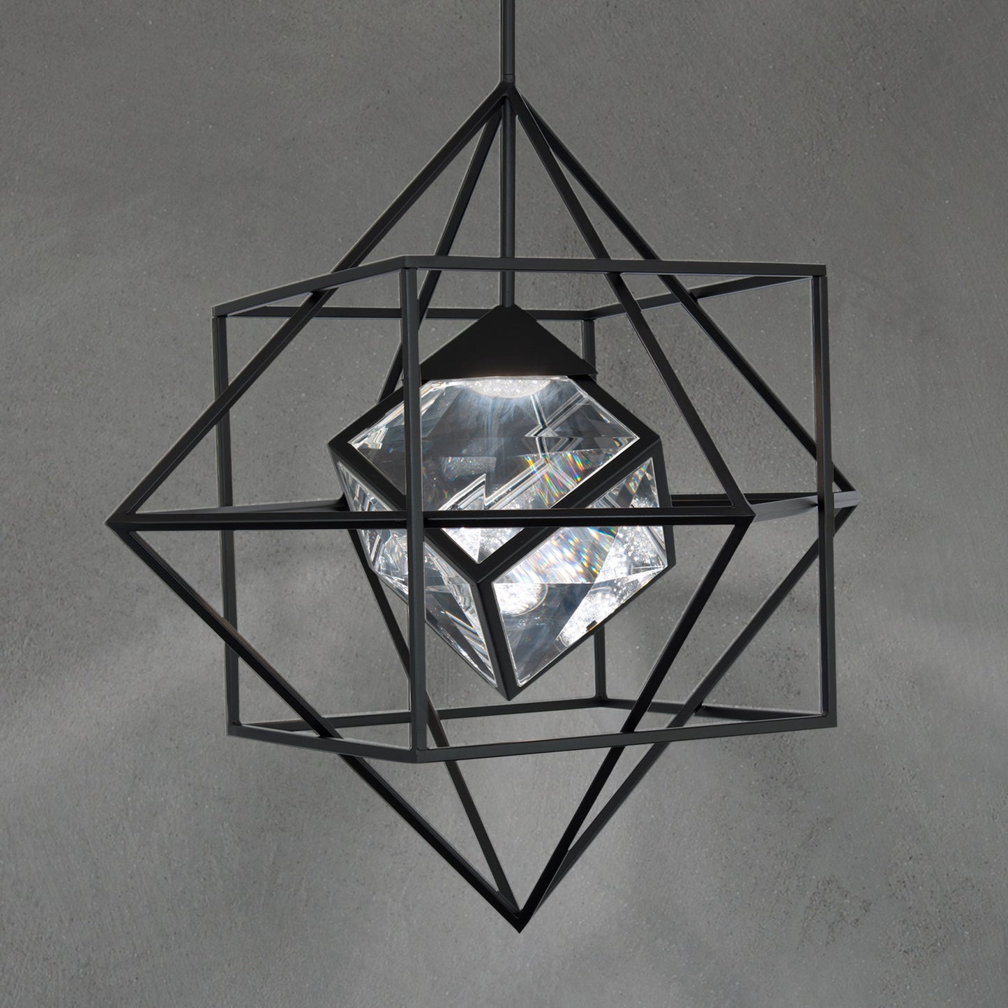 Illuminated Faceted Crystal Cube Pendant