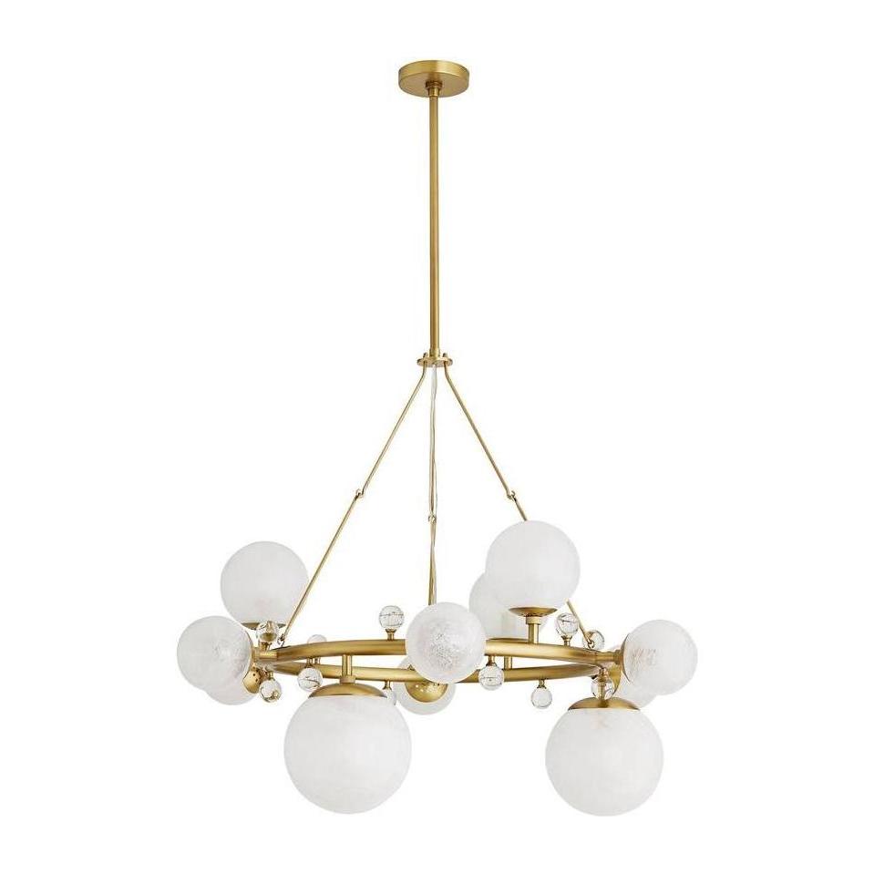 Opal Globe Round Brass Chandelier