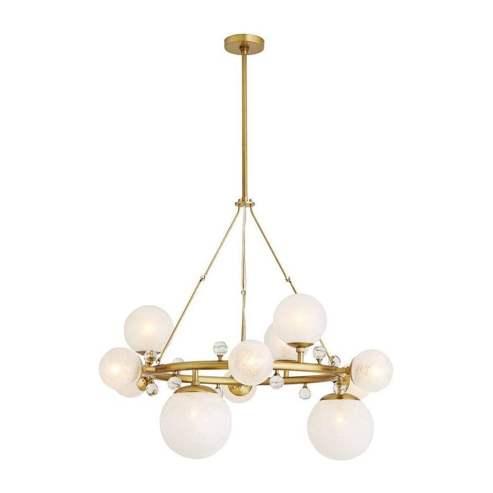 Opal Globe Round Brass Chandelier