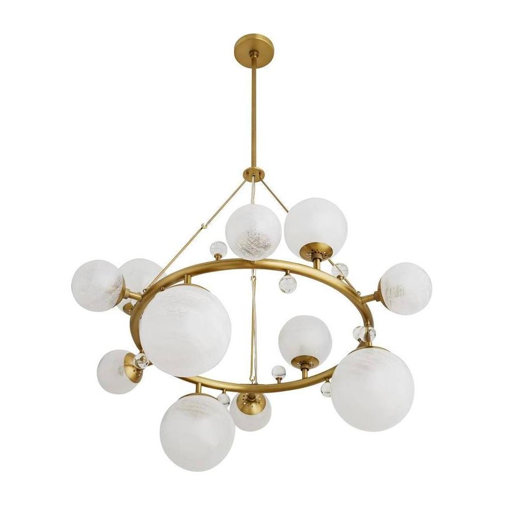Opal Globe Round Brass Chandelier