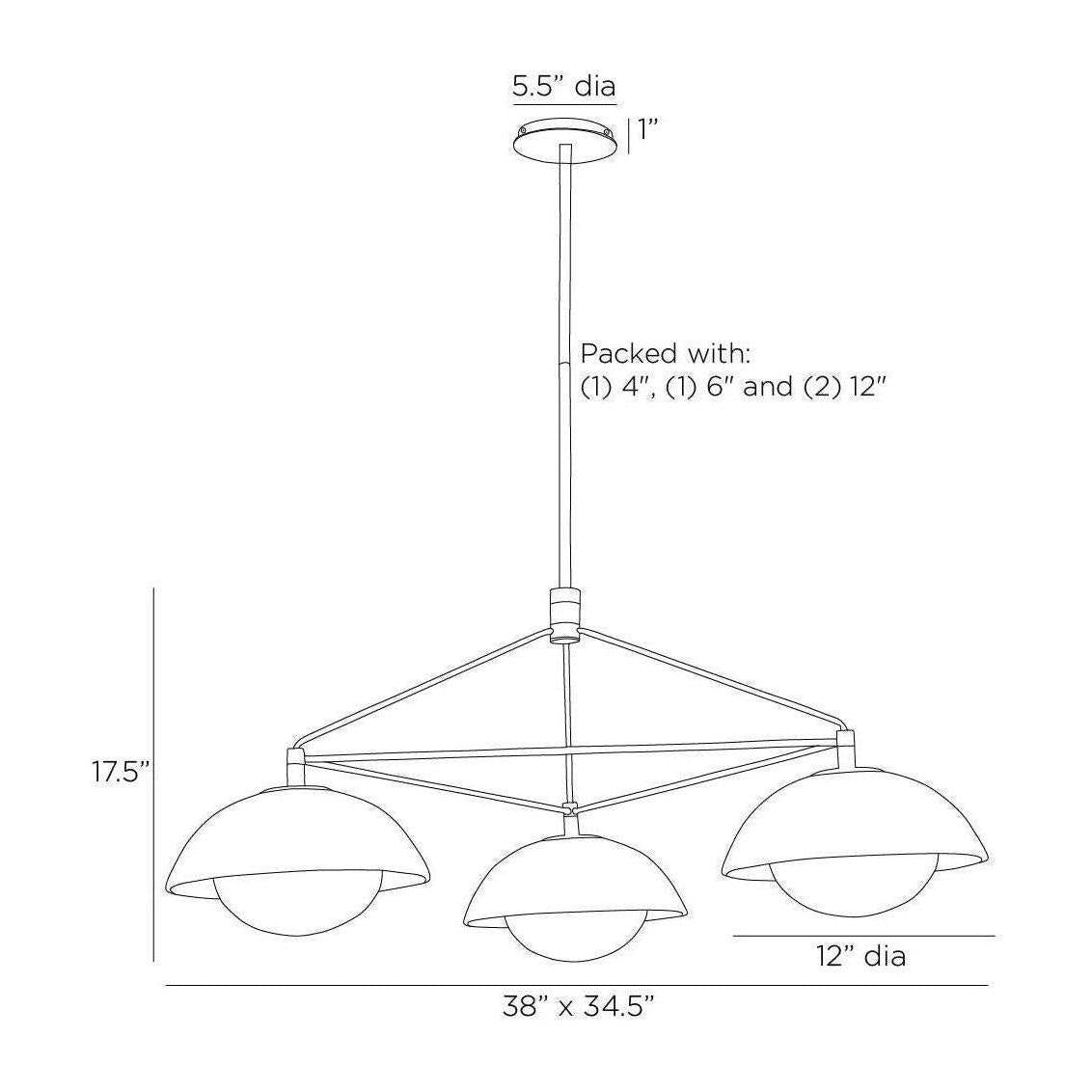 Three-Light Ivory Ceramic Chandelier