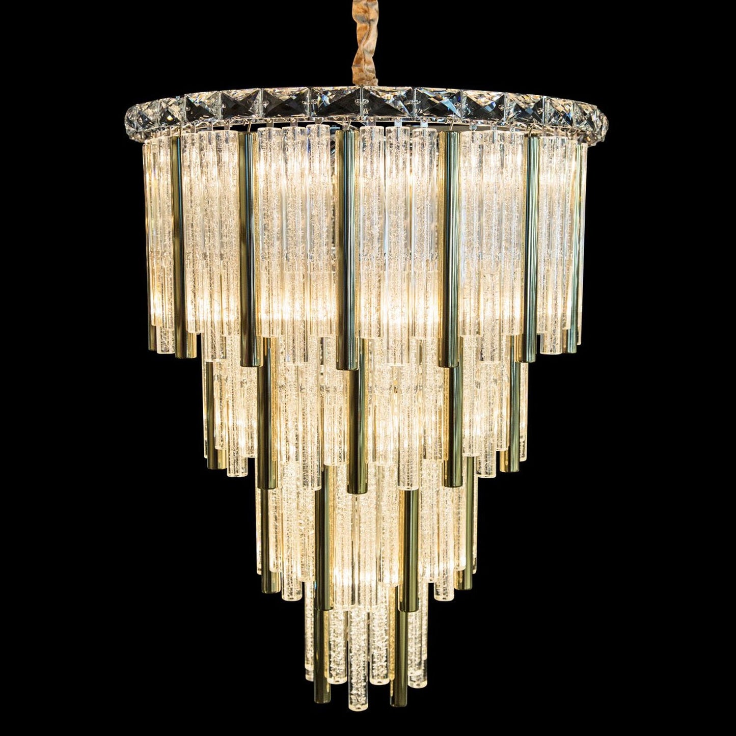 Two-Piece Waterfall Glass Chandelier Set / Gold