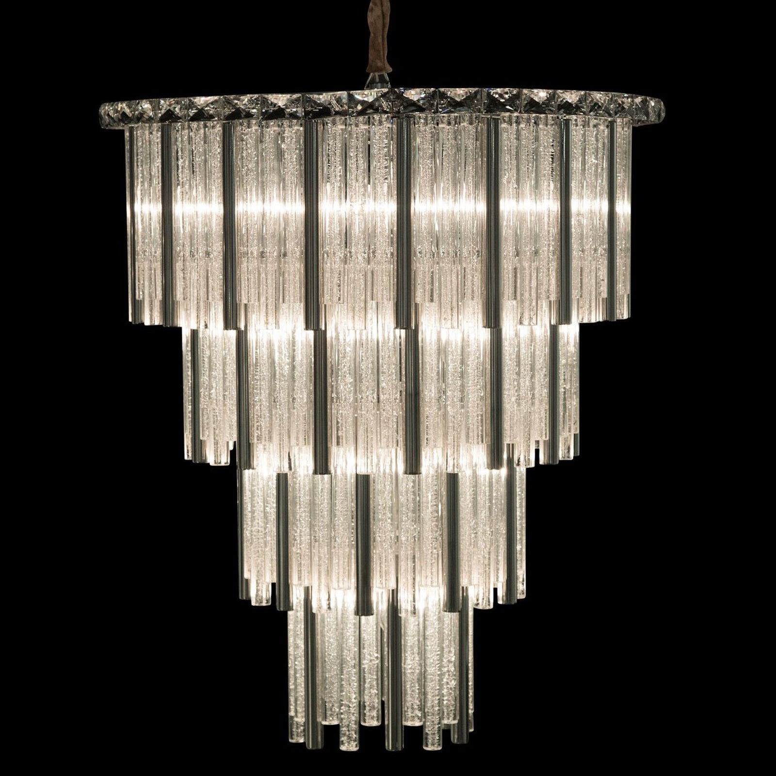 Two-Piece Waterfall Glass Chandelier Set / Silver